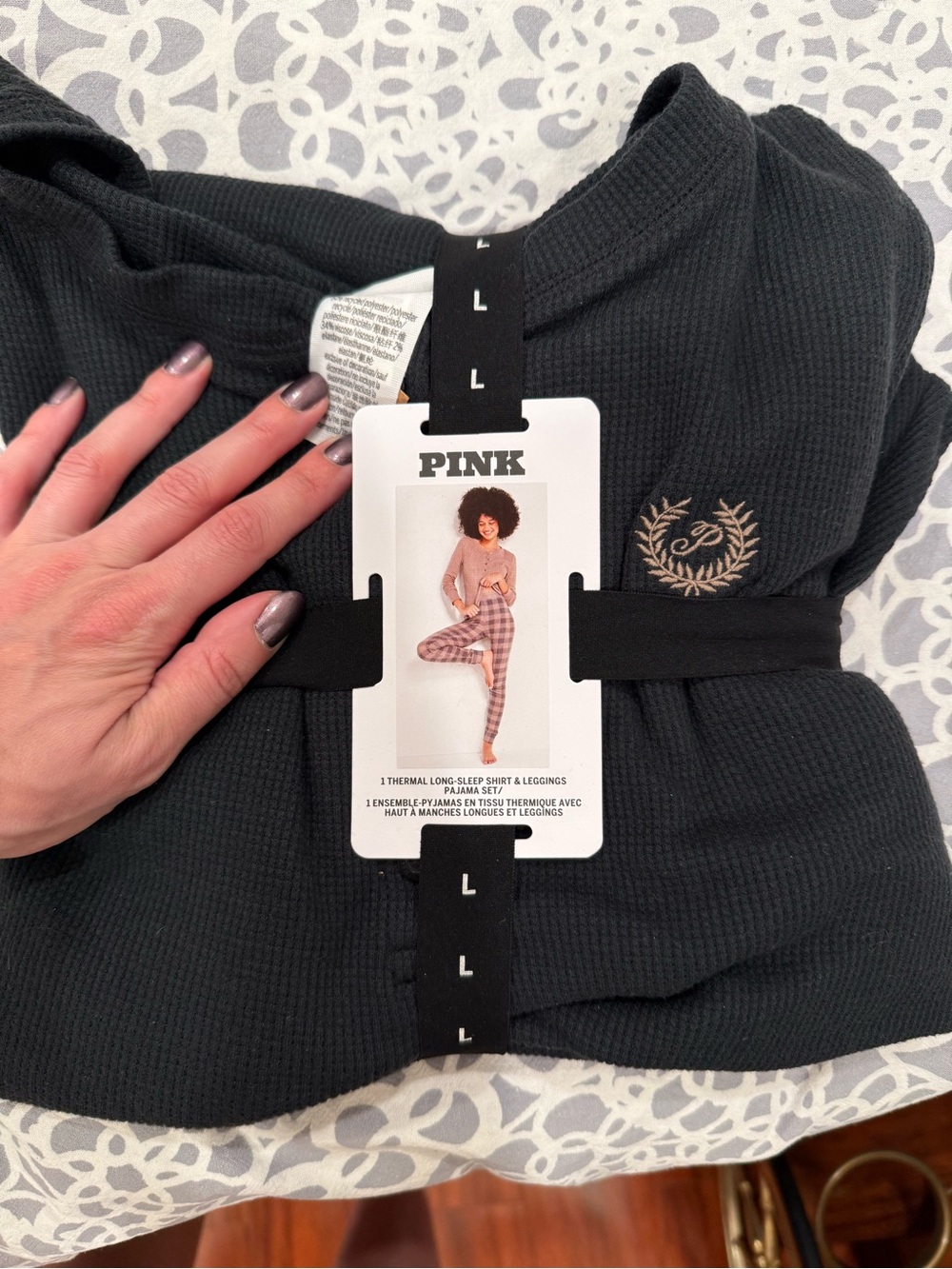 NWT VS pink thermal long sleeve pajama size L